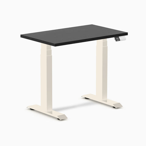 Desky Dual Mini Hardwood Sit Stand Desk 80cm Black Ash Desktop and Wheat Frame