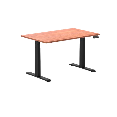 Desky Dual Softwood Sit Stand Desk 120cm Red Cedar Desktop and Matte Black Frame