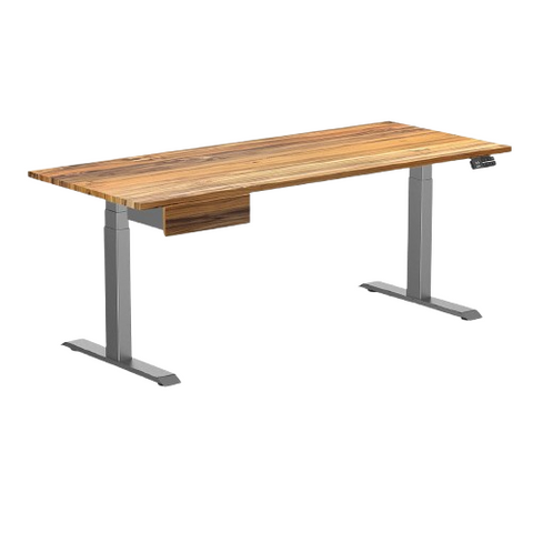Desky Dual Hardwood Standing Desk With Drawer 180cm Teak Desktop and Space Grey Frame