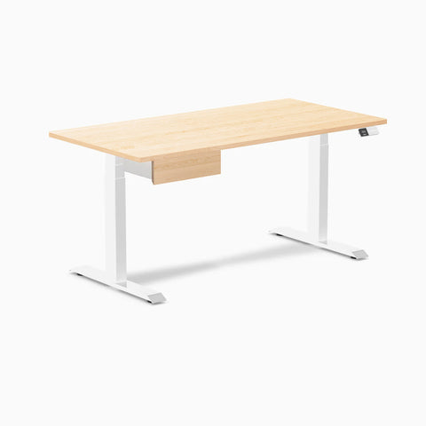 Desky Dual Hardwood Standing Desk With Drawer 150cm Maple Desktop and White Frame