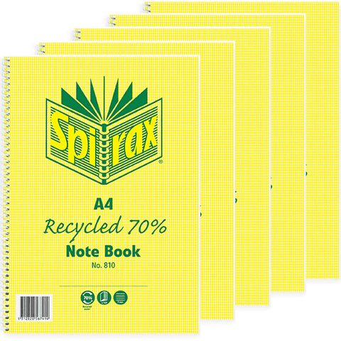 Spirax 810 Notebook 7mm Ruled 70% Recycled Spiral Bound 120 Page (A4) [Pack 5]