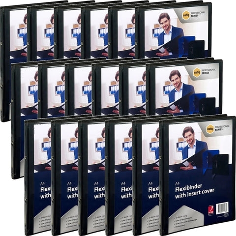 Marbig Flexibinder 2 Ring 20mm A4 Clear Cover Folder 18 Pack (Black)