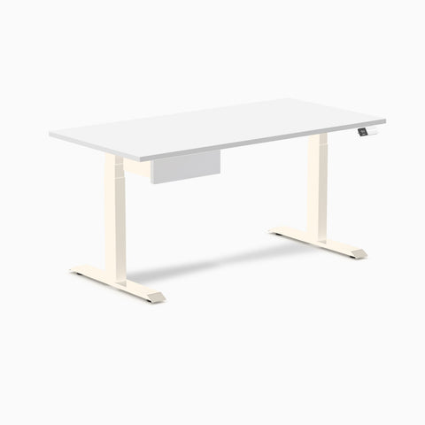 Desky Dual Melamine Standing Desk With Drawer 150cm White Desktop and Wheat Frame