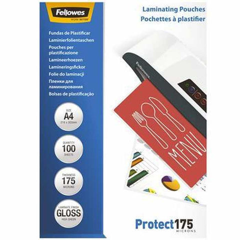 Fellowes Protect Laminating Pouch Gloss 175 Micron A4 Clear Pack 100