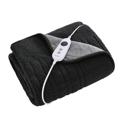 Dreamaker Reversible Sherpa & Coral Fleece Electric Heated Throw Blanket [180x200cm] (Charcoal/Silver)