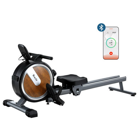 Everfit 16 Level Magnetic Rowing Machine for Home with App Connect (Walnut)