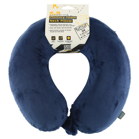 Milleni Travel Memory Foam Neck Pillow w/ Snap Button Closure Blue