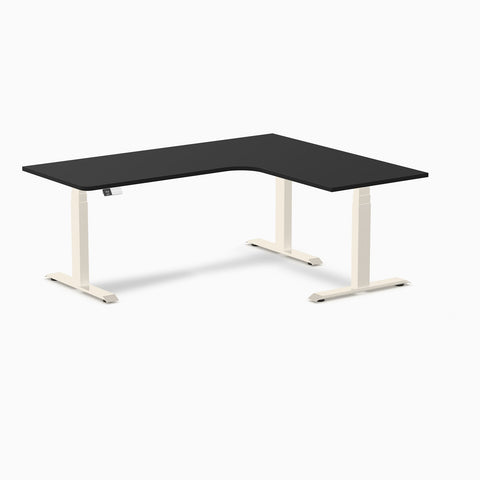 Desky L-Shape Melamine Sit Stand Desk 180cm - Right Return Black Top and Matte Black Leg