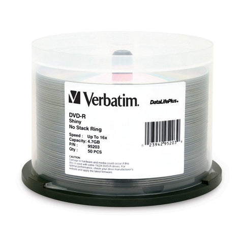 VERBATIM DVD-R Bulk Silver Shiny 16x Speed Blank Discs 4.7GB 50pc