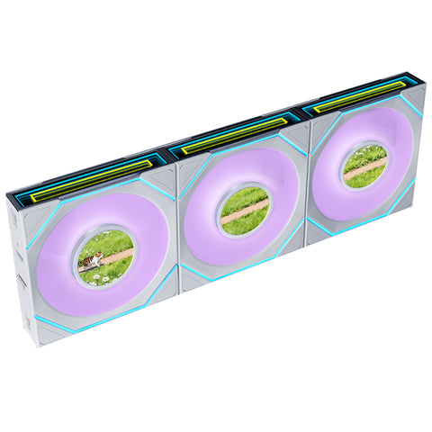 Lian Li Uni Fan SL Infinity 1.8in LCD Flex 2.4GHz Wireless 120mm Reverse Blade ARGB Fan 3 Pack - White (12RSLIND1F3W)