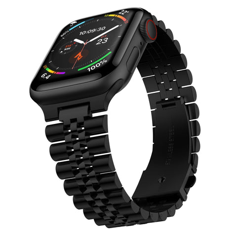 Friendie Perth Collection Steel Link Band for Apple Watch 7/8/9/10/11/SE  (Black) [Large] [42/44/45/46mm Ultra 49mm