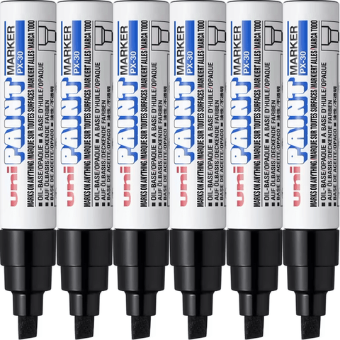 Uni-Ball PX30 Box 6 Paint Marker Chisel Tip 8mm (Bold Black)