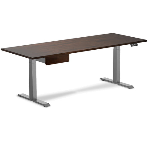 Desky Dual Rubberwood Standing Desk With Drawer 200cm Dark Walnut Desktop and Space Grey Frame