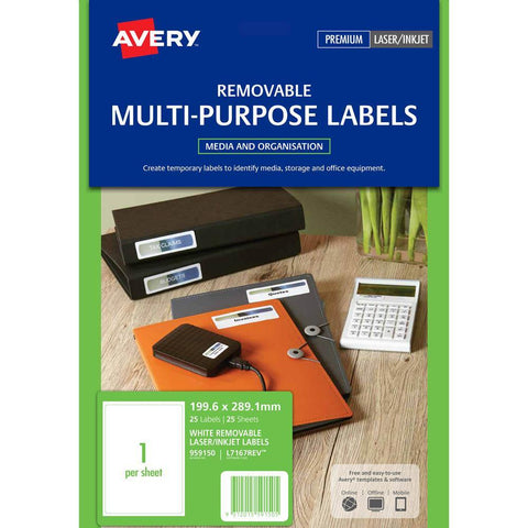 Avery 959150 L7167REV Removeable Multi-Purpose Label 1up White Pack 25
