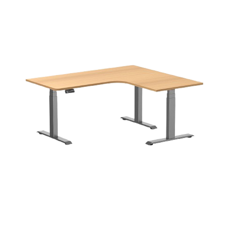 Desky L-Shape Melamine Sit Stand Desk 160cm - Right Return Select Beech Top and Space Grey Leg