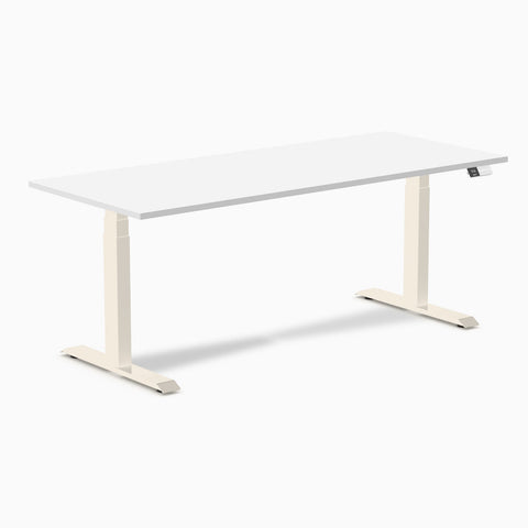 Desky Dual Melamine Sit Stand Desk 180cm White Desktop and Wheat Frame