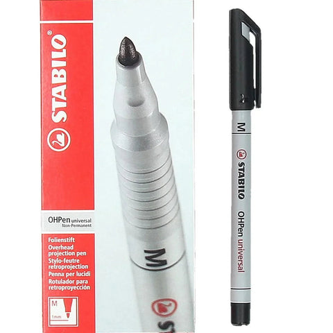 Stabilo Universal Overhead Projector OHP Soluble Marker Pen Medium Black Box 10