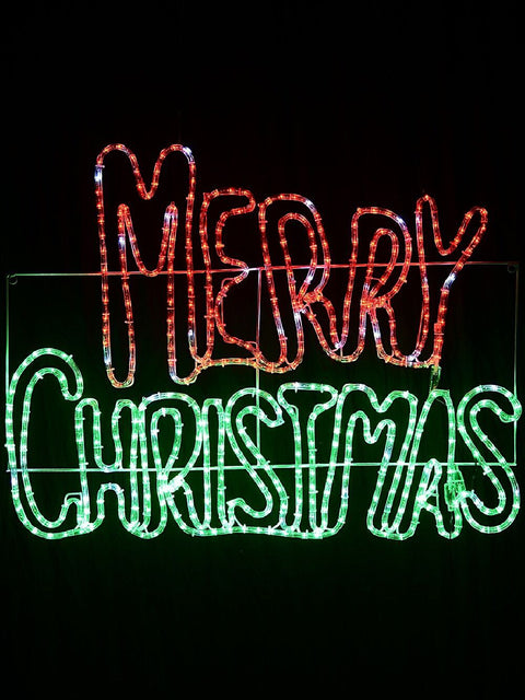 Christmas Warehouse - OUDRS276 94cm Red Green & Cool White LED Merry Christmas Motif With Twinkle Effect Red & Green with White