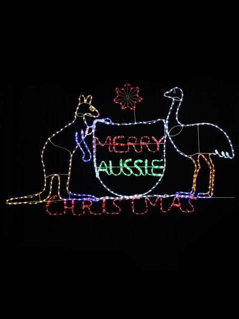 Christmas Warehouse - OUDRJB94 1.9m Outdoor Merry Aussie Christmas Coat Of Arms LED Rope Light Silhouette Multi