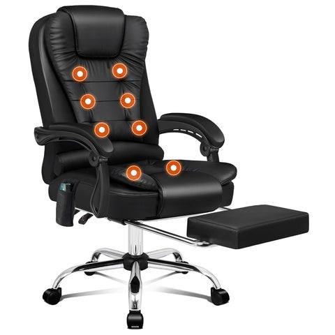 ALFORDSON Massage Office Chair Heated Seat Executive PU Leather (Black)