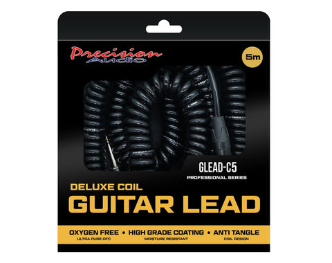 Precision Audio Guitar Coil Cable 1/4" Jack Premium Lead 5m