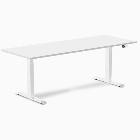 Desky Dual Melamine Sit Stand Desk 200cm White Desktop and White Frame