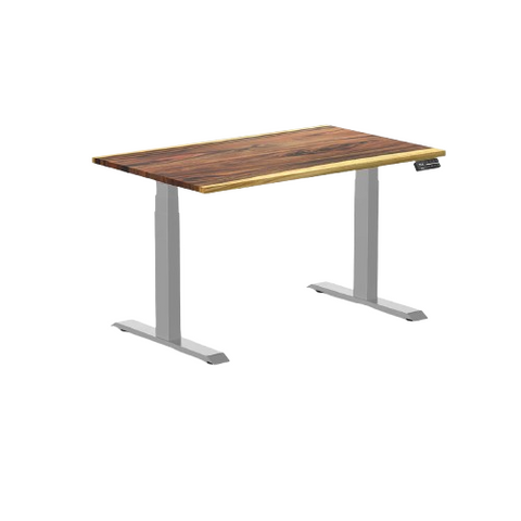 Desky Dual Hardwood Sit Stand Desk 120cm Saman Desktop and Grey Frame