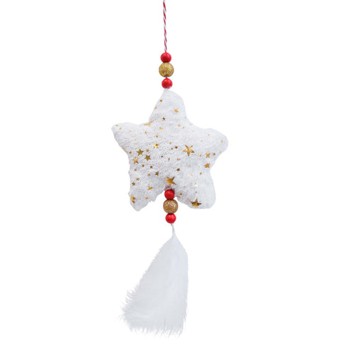LVD White/Gold Hanging Star Polyester Christmas Ornament Festive Decor 14cm