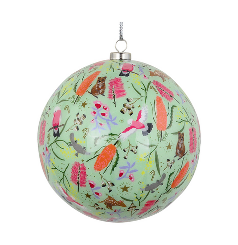 Christmas Warehouse - DECR2613 Heritage Mint Green & Pink Signature Decoupage Australiana Bauble 10cm