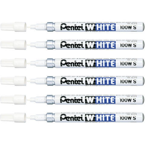Pentel 100W Permanent Marker Small Bullet (White) [Pack 6]