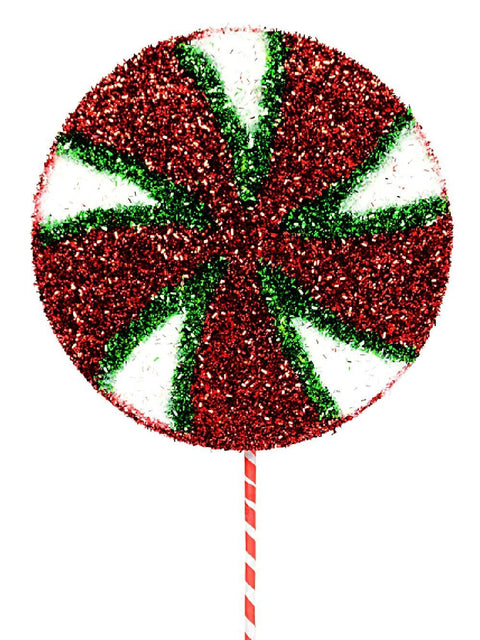Christmas Warehouse - STEM2411 Red White & Green Peppermint Spiral Tinsel Plaque Long Christmas Stem | 71cm Red with Green & White