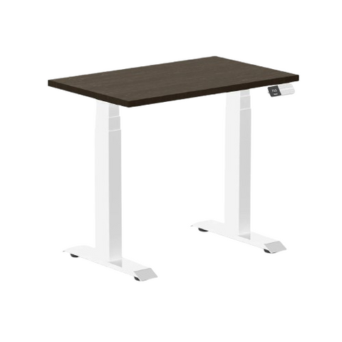 Desky Dual Mini Bamboo Sit Stand Desk 80cm (Dark Bamboo Desktop/White Frame)