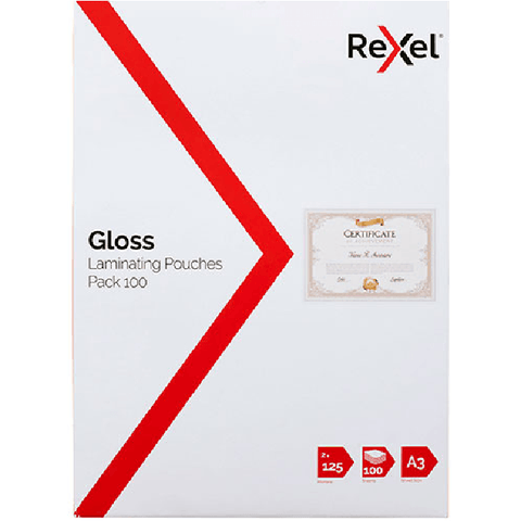 Rexel Laminating Pouch 125 Micron A3 Clear (Pack 100)