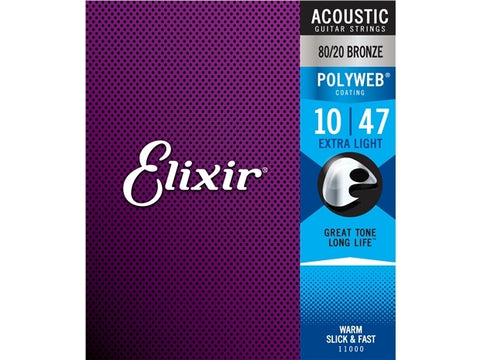 Elixir #11000 Acoustic Polyweb Guitar Strings 80/20 Bronze 10-47 Extra Light