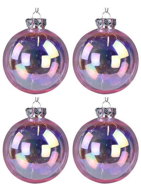 Christmas Warehouse - DECR9177 4x Lustrous Pink Tinted Statement Iridescent Soap Bubble Baubles | 80mm Pink with Iridescent