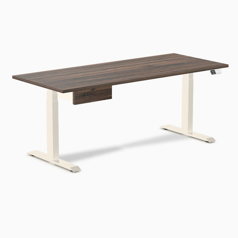Desky Dual Melamine Standing Desk With Drawer 180cm Jarrah Legno Desktop and Wheat Frame