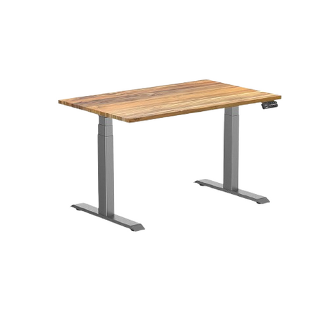 Desky Dual Hardwood Sit Stand Desk 120cm Teak Desktop and Space Grey Frame