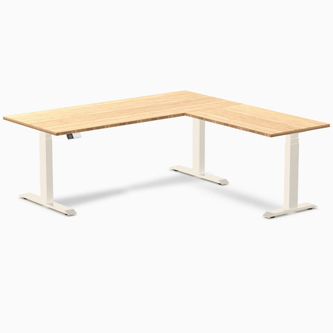 Desky Bamboo L-Shape Sit Stand Desk 180 x 175 cm and Wheat Leg