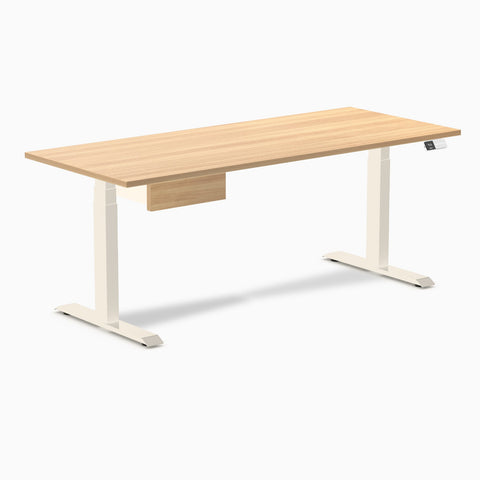 Desky Dual Melamine Standing Desk With Drawer 180cm Sublime Teak Desktop and Wheat Frame