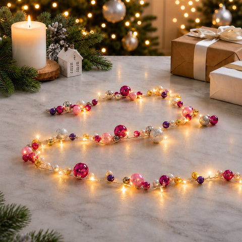 Lexi Lighting 2.1M Light Up Bauble Garland - Pink
