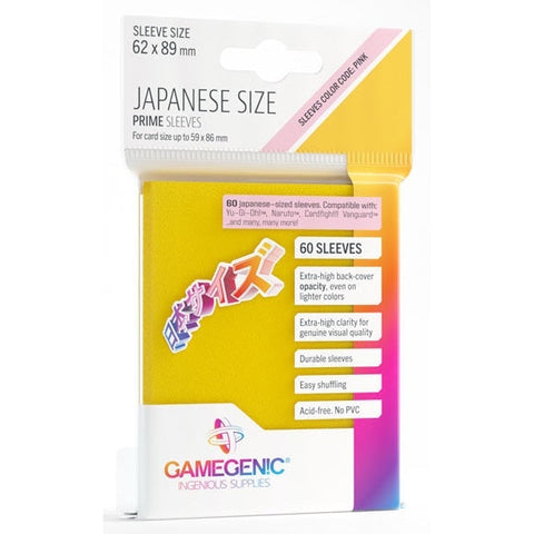 Gamegenic Prime Japanese Sized Sleeves - Size Code PINK - Sleeve Colour Yellow 62mmx89mm 60 Sleeves Per Pack