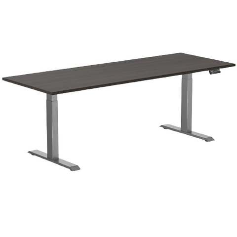 Desky Dual Melamine Sit Stand Desk 200cm Burnished Wood Desktop and Space Grey Frame