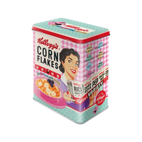 Nostalgic-Art Tin Storage Box Large Kelloggs Happy Hostess Corn Flakes 10x14x20