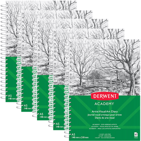 Derwent 5 Pack Academy Visual Art Diary Portrait 80 Pages A5 110gsm