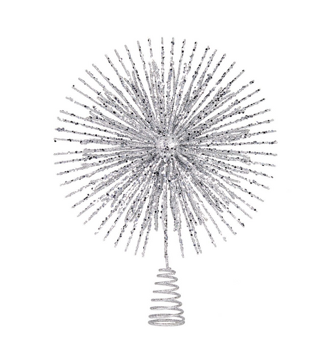 Large Silver Glitter Starburst Christmas Tree Topper 38cm
