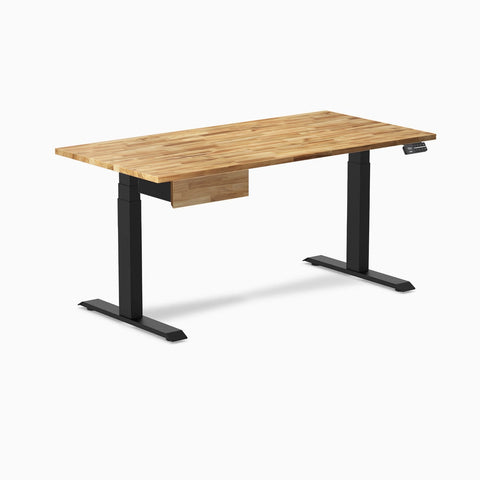 Desky Dual Hardwood Standing Desk With Drawer 150cm Acacia Desktop and Matte Black Frame