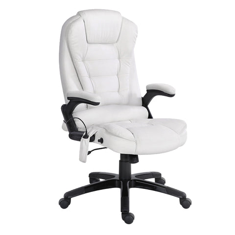 Artiss 8 Point Massage Office Chair Heated Seat Recliner PU (White)