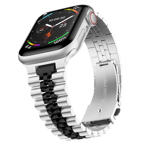 Friendie Perth Steel Link Band for Apple Watch - Silver/Black (Large)