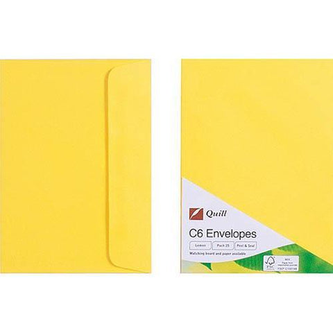 Quill C6 Coloured Envelopes Pack 25 (Lemon)