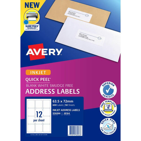 Avery 936066 Inkjet Address Labels White Pack of 50